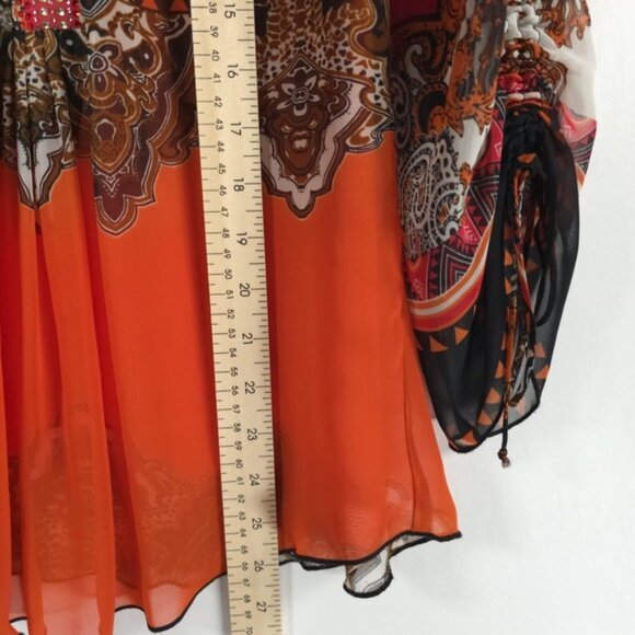 Joseph Ribkoff Bulgaria 🇧🇬 Made Semi Sheer Beaded Rhinestone V neck Top Size 4 - Picture 8 of 14